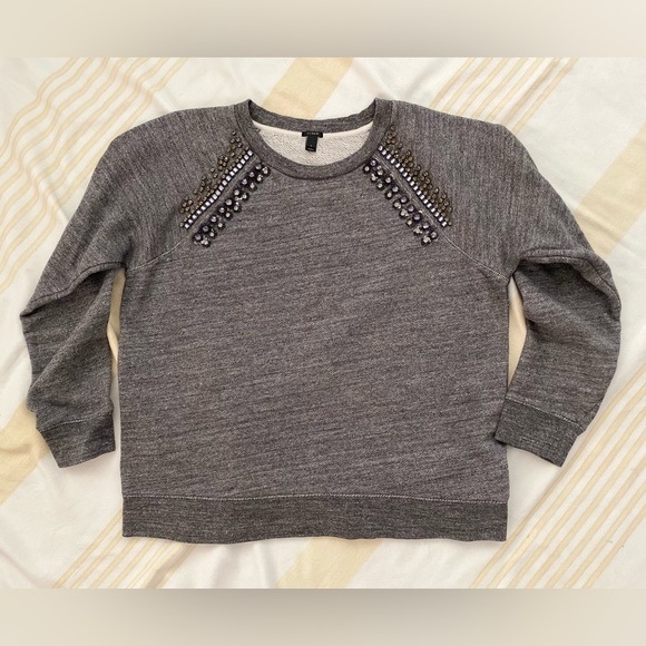 J. Crew 💎 Beloved Bejeweled Sweatshirt, Black Label, Raglan Sleeve, SZ L - Picture 12 of 14